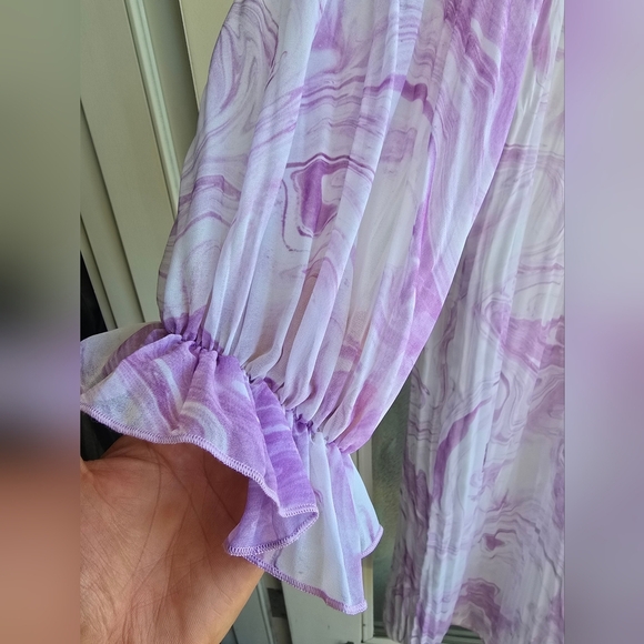 Ganni Purple and White Long Sleeve Mock Neck Dress, new with label - Picture 4 of 11